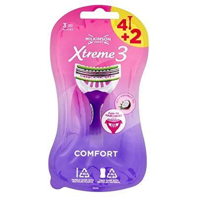 Wilkinson Sword - Xtreme 3 Beauty 4+2 - Rasoio usa & getta da donna - Confezione con 4 rasoi + 2 gratis