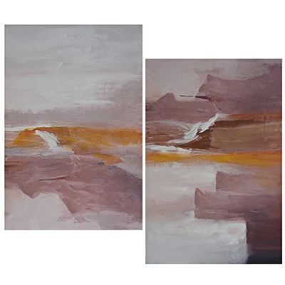 DRW Set de 2 Cuadros Rectangulares de Abstractos de Lienzo y Madera 80x3x120cm