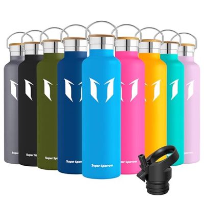 Super Sparrow Drinkfles - 1L - RVS Waterfles met Herbruikbaar Rietje (2 Doppen), Lekvrij en Vacuüm-Geïsoleerd, BPA-vrij – Ideaal voor Sport & Outdoor