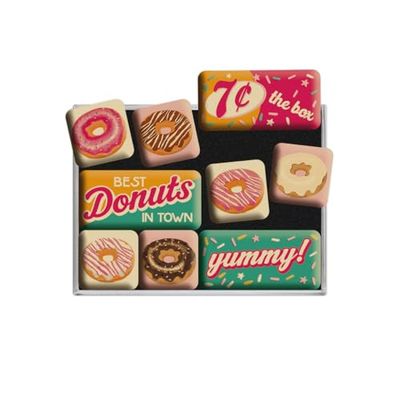 Nostalgic-Art Conjunto de ímanes retro EUA, Donuts, ideia de presente para a cozinha, decoração para frigorífico, design vintage, 9 unidades, 9
