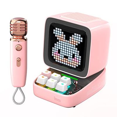 Divoom Ditoo-Mic Pixel Art LED Altoparlante Bluetooth Portatile con Microfono Karaoke Wireless, Schermo controllato da App, Tastiera RGB, Giochi, Allarmi per Adulti/Bambini, Festa in Casa