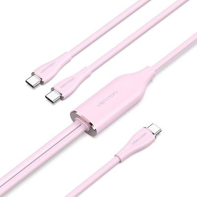 Cable usb-c - cable usb-c/m a 2xusb-c/m de 1.5 m en color rosa, perfecto para cargar y transferir datos con estilo.