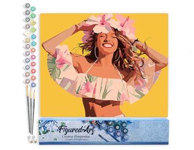 Figured'Art Peinture par Numéro Adulte Fille joyeuse - Activité Manuelle Kit de Loisir Créatif DIY Numéro d'Art Complet - 40x50cm sans châssis en bois