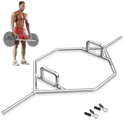 FANTASK Trap Bar, 3 pezzi, Hex Bar da 25 mm, portata fino a 226 kg, con 2 chiusure a molla, bilanciere esagonale, per squat, sollevamento spalle, colore argento