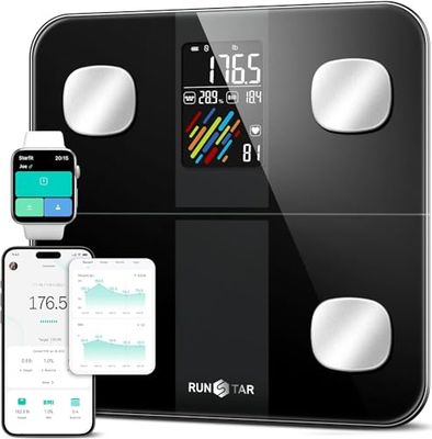 Smart Scale for Body Weight and Fat Percentage, RunSTAR High Accuracy Digital Bathroom Scale with Large Display for BMI Heart Rate FSA&HSA Eligible 15 Body Composition Analyzer Sync with Fitness App