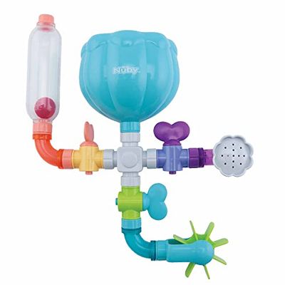 Nuby - Juguete de baño Crazy Waterworks - Juguete de baño para niños - Juguete de Agua Interactivo para la bañera - con ventosas - Aqua - Sin BPA - 18+ Meses