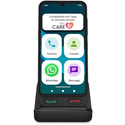 SPC Zeus 2 Pro - Smartphone per anziani compatibile con app gestione e localizzazione remota | Modalità facile, pulsanti fisici, icone grandi | 6,1", Dual Cam, 128GB | Base di ricarica, pulsante SOS