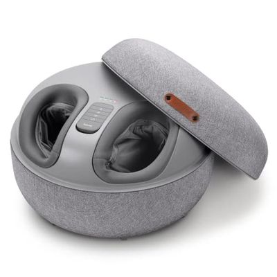Beurer FM 120 2-in-1 Shiatsu-voetmassageapparaat en moderne zitkruk, rustgevende luchtcompressiemassage voor ontspanning en regeneratie, met schakelbare warmtefunctie, hoogwaardig textiel