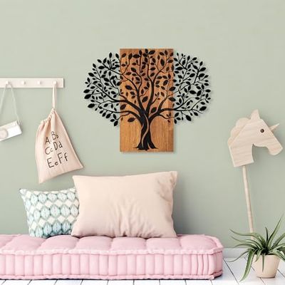 Elegant dekorativa väggtillbehör i trä, 58 x 73 cm, 100% trä och metall, valnöt och svart | unik design, perfekt för heminredning | 3,85 kg