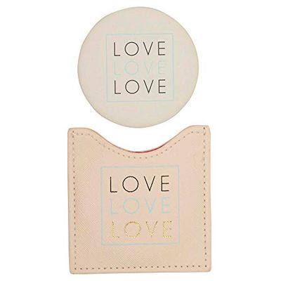 DRAEGER PARIS 1886 - Miroir de Poche Crème Love - Miroir Rond 8x8,5cm avec Étui Anti-Rayures - Idéal Maquillage Maison & Voyage - Message Personnalisé - Cadeau Original Anniversaire, Noël, Amoureuse