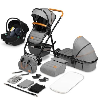 LIONELO Amber 3 in 1 - Combi Kinderwagen | Complete Set: Reiswieg, Buggy, Autostoel ADAC gecertificeerd | Pompwielen met goede full vering | Comfortabel Matras, Luiertas, Vanaf geboorte tot 4 jaar