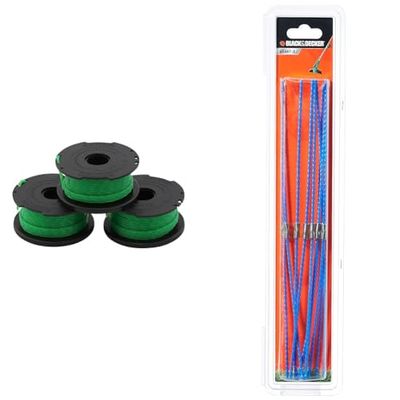 Black & Decker A6486 Lot de 3 Bobines de fil reflex 10 m & Lignes de Rechange pour Coupe-Bordures, Lignes de Taille-Bordures Pour Usage Intensif, 10 x 3 mm de Lignes, A6487-XJ Noir