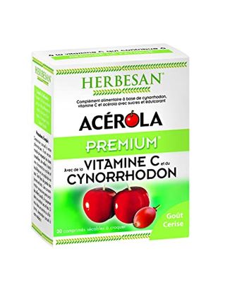 HERBESAN®- ACEROLA PREMIUM - Haute concentration en Vitamine C-Réduction de la fatigue- Acérola naturelle - 30 comprimés à croquer
