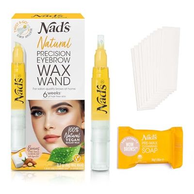 Nad's Natural Precision Eyebrow Wax Wand, Eyebrow Wax Kit, Sugar Wax, Hypoallergenic, Vegan No-heat Formula, Includes Wax Pen 6g, 10 Reusable Cotton Strips, 4 Pre-wax Soap