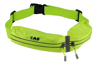 CAO CINTURÓN 2 20 x 6 cm y 14 x 6 cm (Bolsillos) -Cintura: 110 cm máx. Tejido elástico de poliéster Amarillo, Adultos Unisex, Tour de Taille Maxi 110cm