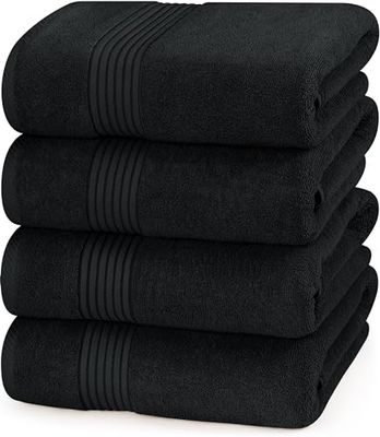 Utopia Towels 4-pack badhanddukar set, (77 x 54 tum) 100% ringspunnen bomull, snabbtorkande, mycket absorberande, mjuka handdukar, perfekt för daglig användning (svart)