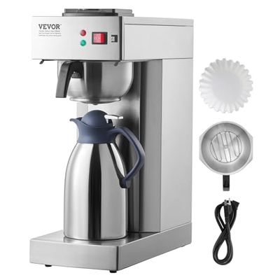 VEVOR Cafetera de Goteo Comercial de 12 Tazas Cafetera con Jarra Térmica 2,0 L para Mantener Caliente o Fría Cafetera de Acero Inoxidable para Restaurante, Oficina, Cafetería, 405 x 203 x 530 mm