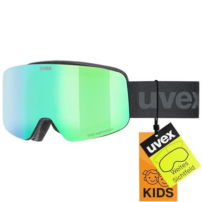 uvex pwdr FM, lunettes de ski, Enfant unisexe, black matt/green-clear, one size