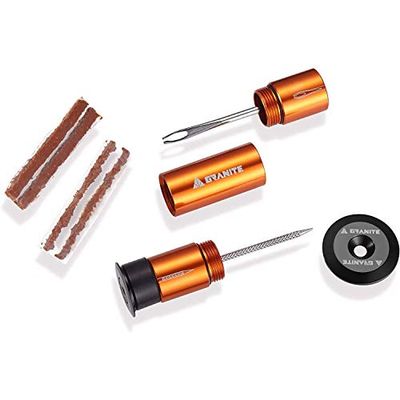 Stash Tubeless Platta Däckreparationskit för Cykeldäck - Enkel Styrförvaring - Komplett Kit - 2 Olika Storlekar Däckpluggar - Portabelt - Enkel och Smidig Användning (Orange)