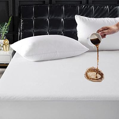 TASTELIFE Coprimaterasso impermeabile per letto matrimoniale, morbido e traspirante, impermeabile silenzioso, elasticizzato fino a 45,7 cm, con tasca profonda (pieno, bianco)