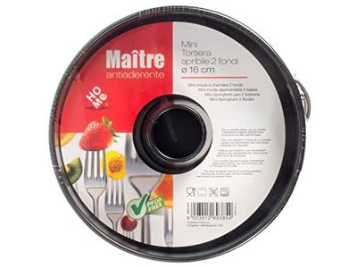 Home Maitre Tortiera Mini 2 Fondi, Antiaderente, Alluminio, Nero, 17x16x5 cm