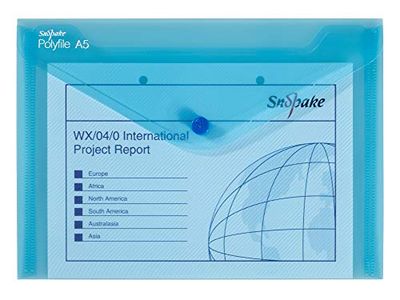 Snopake A5 Polyfile Popper Wallet with Press Stud Closure – Blue [Pack of 5] Ref: 11360