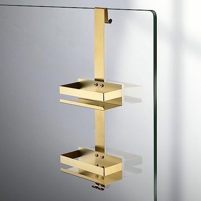 Hiendure Organizador de ducha sobre puerta de ducha, cepillado dorado, estante colgante de ducha de 2 niveles con ganchos, sin taladrar para ducha interior, baño, dormitorio, cocina