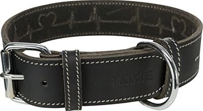 Collare rustico in pelle di grasso, battito cardiaco, M: 38-47 cm, 40 mm, nero