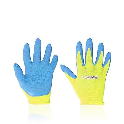 FUZZIO Guantes de trabajo para niños, guantes de látex, guantes de protección, guantes de jardinería, 2-3 y 4-6 años de edad (verde)