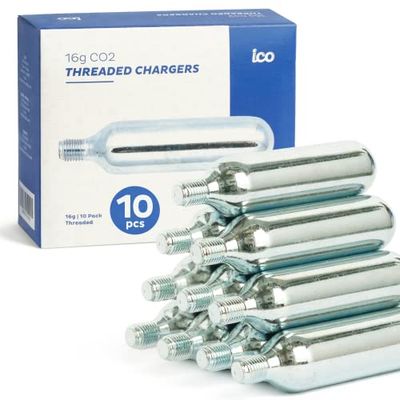 ICO 16g Bombolette CO2 per Bici Filettate Per L'uso Con Pompa Bicicletta CO2, Bombola CO2 o Compresse CO2 per Riparazione Gomme Bici, per Biciclette da Montagna, da Strada, e Qualsiasi CO2 Bici