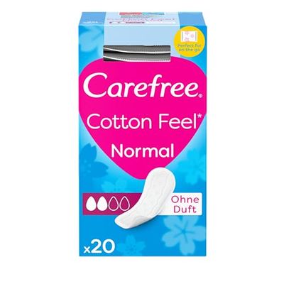 Carefree Cotton Unscented Panty Liners (1x Pack of 20), Extra Soft Feel and 100% Breathable Carefree Panty Liners for Women with Cotton Extract, Fresh and Comfortable