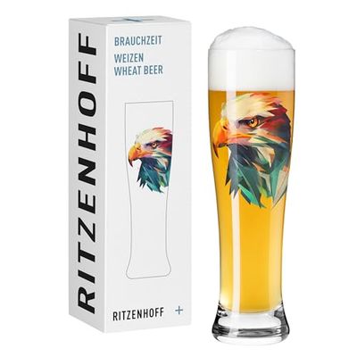 RITZENHOFF 3481014 Verre à bière de blé 500 ml Série Brauchzeit – Motif animal – Motif aigle – Impression numérique multicolore – Fabriqué en Allemagne