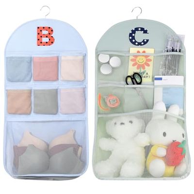 Cozary Sac Suspendu - Sac de Rangement en Couleur Macaron - Design en Maille Transparente, 7 Grandes Poches, Rangement Efficace, Gain de Place, Utilisation à la Maison et en Voyage (Lot de 2)