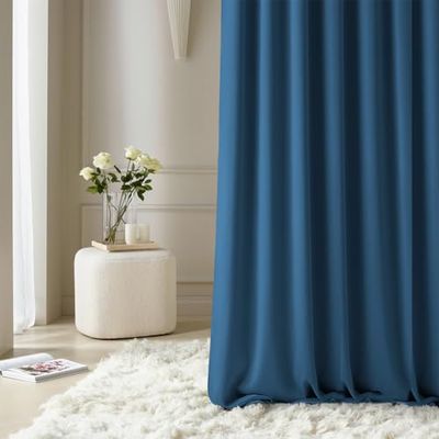 ROOM99 Tenda con nastro arricciato, Aura, 140 x 230 cm, larghezza x altezza, oscurante, decorazione moderna, per soggiorno, camera da letto, blu scuro, 1 pezzo
