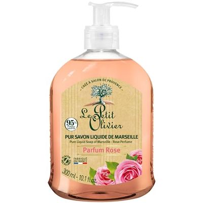 LE PETIT OLIVIER - Lot De 12 - Pur Savon Liquide De Marseille - Parfum Rose De La Région De Grasse - Nettoie La Peau En Douceur - 95% D'Origine Naturelle - Fabriqué En France - 300 ml