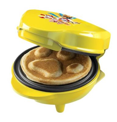 Mini piastra per waffle in design esclusivo Paw Patrol, per feste di compleanno per bambini, Pasqua e Natale, con semaforo, dimensioni cialde Ø 10 cm, prodotto con licenza ufficiale, colore: Giallo