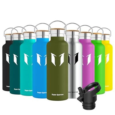 Super Sparrow Drinkfles - 750ml - RVS Waterfles met Herbruikbaar Rietje (2 Doppen), Lekvrij en Vacuüm-Geïsoleerd, BPA-vrij – Ideaal voor Sport & Outdoor