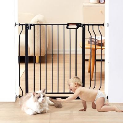 VEVOR Baby Gate, 29.5"-37" Extra Wide, 30" High, Dog Gate for Stairs Doorways and House, Easy Step Walk Thru Auto Close Child Gate Pet Security Gate with Pressure Mount Kit and Wall Mount Kit, Black