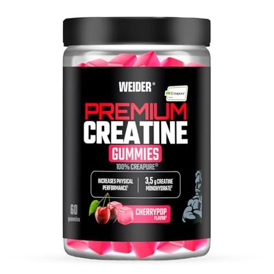 Weider Premium Creatine Gummies (60 gommes) Goût Cerise, avec 3,5g Créatine Monohydrate 100% Creapure/dose, aide à augmenter la performance physique (20 portions)