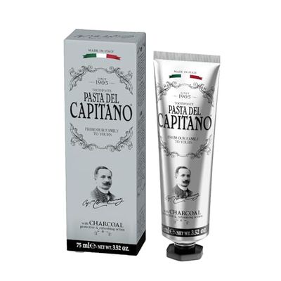 Pasta del Capitano 1905, Dentifricio Carbone Attivo, Dentifricio con Carbone Vegetale Attivo in Grado di Assorbire le Sostanze che Macchiano i Denti, 100% Made in Italy, Tubetto 75 ml
