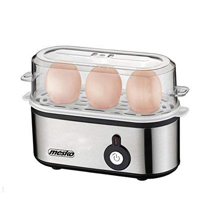 MESKO MS-4485 Cuece Huevos Eléctrico para 3 Huevos, Acero Inoxidable, Protección por Sobre Calentamiento, 350W, Libre de BPA