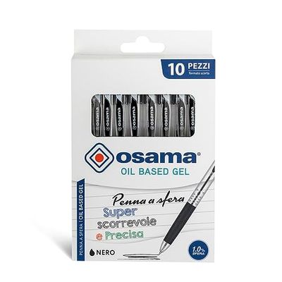 OSAMA - Penne Nere con Inchiostro Gel OBG, Set 10 Pezzi, Penna Gel Superscorrevole e Precisa a Scatto, Penna a Sfera 1.0mm per Cancelleria Scuola, Ufficio e Università, Penne Gel Ideali per Cartoleria