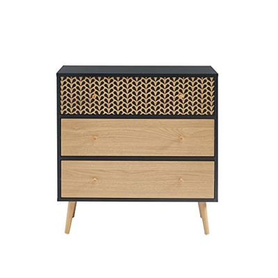 BAÏTA - Commode met kapucijnen, zwart en eikeneffect, 78 cm