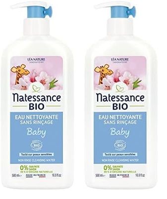 Natessance - Eau Nettoyante Sans Rinçage - Bébé - Certifié Bio Cosmos Organic - Flacon Pompe de 500 ml (Lot de 2)