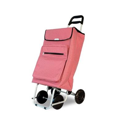 Amig - Carro de la Compra de 4 Ruedas - Bolsillo Exterior para Congelados - Carga Máxima 15kg - Capacidad de 48 litros - 22x40x106 cm - Rojo con Lunares Blancos