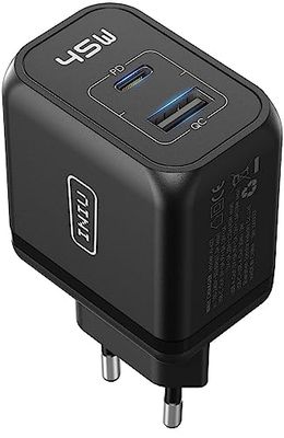 INIU GaN II Tech snellader, 45 W USB C voeding, 2-poorts stekkeradapter, GaN II Tech snellader PD-oplader voor iPhone 15 14 13 12 Pro Max Samsung Galaxy S23 Ultra S22 tablet MacBook Air iPad laptop