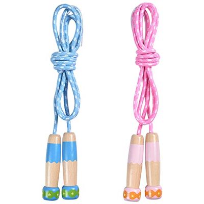 OTraki Cuerda Saltar Niños, Comba de Saltar Niños Ajustable con Mango de Madera 2 Pack Jumping Rope Kids de 2M, Skipping Rope Kids Cuerda de Algodón para Niños Adulto Jump Ropes para al Aire Libre