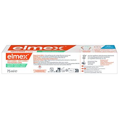 ELMEX - Dentifricio Elmex Anti-Caries Alito Fresco 0% Coloranti - Carie - Denti sensibili, Gengive dolorose, Protezione dello smalto - 75 ml