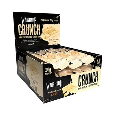 Warrior Crunch - High Protein Bars - 20g Protein Each Bar - Low Carb, Low Sugar Snack - 12 Pack x 64g (White Chocolate)