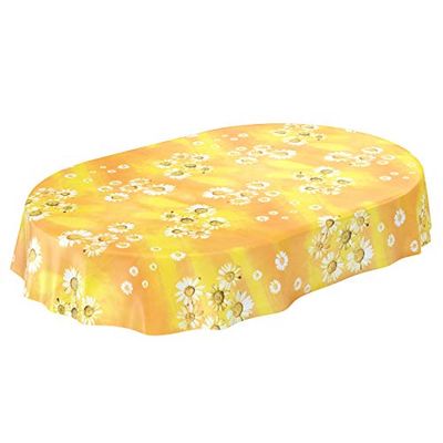 ANRO - Toalha de mesa de Hule, design de camomila, cor amarela, com design de sol, oval, 200 x 140 cm, com borda cortada, 140 x 200 cm